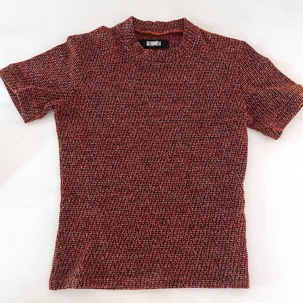 Reformation cropped short sleeve sweater